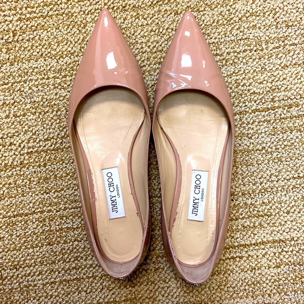 EUC Jimmy Choo Pink Mauve patent pointy flats.